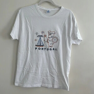 Embroidered Portugal Sailboat Travel Tee Sz M Casual Men‎ Unisex